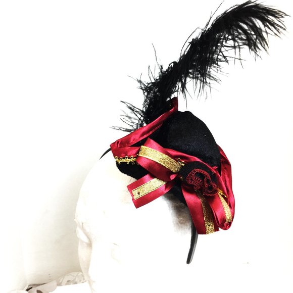 Pirate Hat red/blk with feather Head Band - Picture 1 of 8